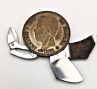 VTG POCKET KNIFE, COIN HANDLE -SPAIN 5 PESETAS 1871-, 2 BLADES & SCISSOR c1950