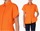 NEW AKRIS 16 Orange Cotton Button Up Blouse Top