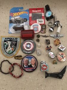 Junk Drawer,30 Pieces,VINTAGE.,, Pins,CAMEL Lighter,Patches,military, Etc ….READ