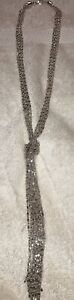 Brand New 27in Long Silver Tone Tassel Pendant Necklace Gorgeous