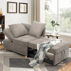 Convertible Sofa Bed Chair 4-in-1 Sofa Bed 3-Seat Futon Linen Sleeper Bed Couch#