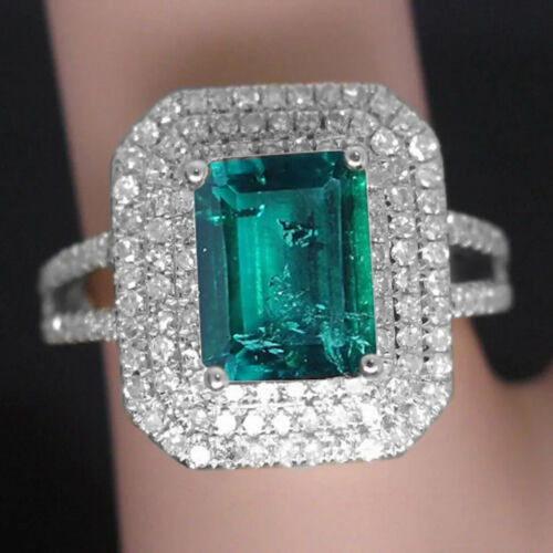 14KT Gold & 2.80Ct AA Natural Zambian Green Emerald & Diamond Ring