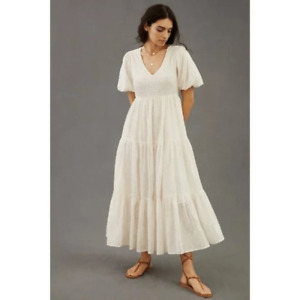 NEW Anthropologie MOTHER Salsa With Me V-Neck Maxi Dress Eyelet Puff Sleeve