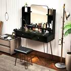 Dressing Table Makeup Vanity Table Set with Mirror + Power Outlets +Vanity Stool