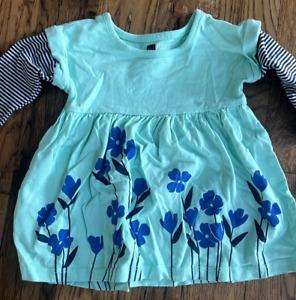 Tea Collection Teal Floral Layered Sleeve Baby Dress Size 9-12 months