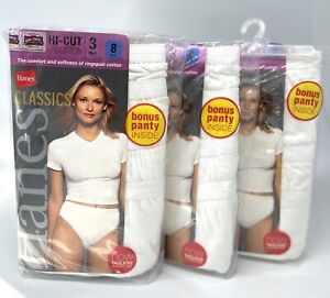 Hanes Classics Women's Panties 12 Pair High Cut Cotton White Underwear Size 8
