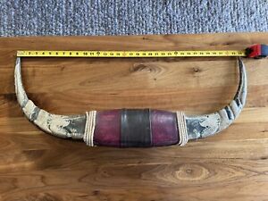 Vintage Hand Carved Dragon Water Buffalo Horns. 34 Inches