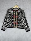 DALE OF NORWAY Vintage Sweater Womens L Cardigan Fair Isle Wool Button Black