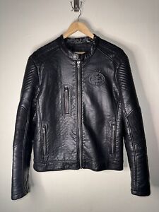 Affliction Leather Jacket Large Y2K  Motorcycle Jacket Skulls 21.5x27 Live Fast