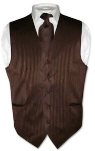 Men's Dress Vest & NeckTie Color Vertical Striped Design Neck Tie Set for Suit