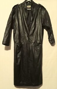 Woman's Black Leather Trench Coat (Medium) 4' Long