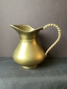 New ListingVtg Solid Brass Pitcher w Rope Handle and Trim 6” tall