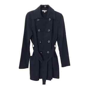 Cabi Womens Size Small All Day Trench Coat Navy Blue Belted Knit Double Breasted