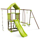 7-in-1 Swing Set with Covered Fort Height Adjustable Swing Climbing Rope Sandbox