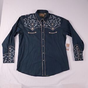 Scully Western Shirt Pearl Snaps Mens Blue Diamond Scroll Embroidered XL NWT NEW