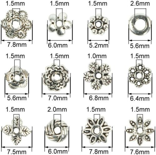40 Bead Caps Antique Silver Tone Spacers Findings Floral Assorted Lot 6mm-8mm