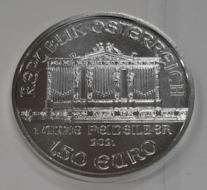 2021 Austrian Philharmonic 1.5€  One Troy Ounce .999 Fine Silver Coin