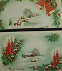 2 Vtg DEER Reindeer & HORSE Drawn SLEIGH Embossed CHRISTMAS Sample CARDS