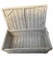 Vintage White Wicker Storage Bin with Lid Basket Decorative Boxes Organizer