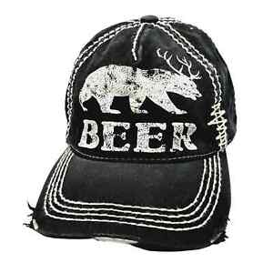 Adult BEER CAP Black Bear with Deer Horns -OSFM - Adjustable