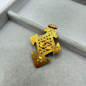 Genuine Chanel Brooch Gold Coco Cross W1.2inH1.7in 94P Vintage Japan 245 313