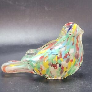 Vintage Wales Clear Multicolored Confetti Paperweight Glass Bird Made in Japan