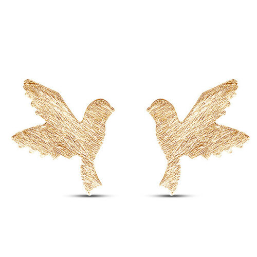 Doting Birds In Flight Stud Earrings 14K Yellow Gold Plated Silver For Women's