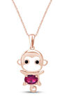 Monkey Animal Cartoon Pendant Necklace Simulated Ruby in 14K Rose Gold Plated