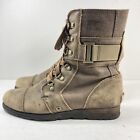 Sorel Womens Major Carly Combat Boots Brown Size 8.5 Leather Side Zip Lace Up