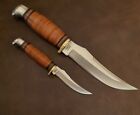 Marbles 2 Fixed Blade Stacked Leather Handle Hunting Set w/Dual Leather Sheath