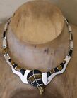 Vtg Mexico 950 Silver Tiger's Eye & Obsidian Hinged Panel Link Necklace NEW
