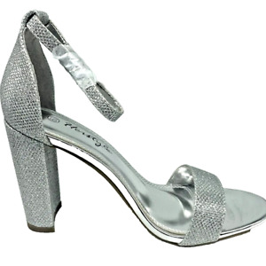 HERSTYLE ROSEMMINA OPEN TOE ANKLE STRAP CHUNKY HEEL (SILVER SHIMMER) SIZE 6.5
