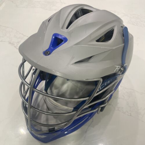 Cascade-R Matte Gray w/ Blue Trim Lacrosse Helmet w/ Chin Strap
