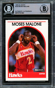 Moses Malone Autographed 1989-90 Hoops Card #290 Atlanta Hawks Beckett #15781093