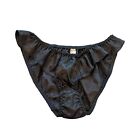 Vintage Black Shiny Satin High Cut Flutter Bikini Panties Size 6