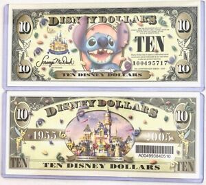 New Disney Dollars Disneyland 50th Anniversary Stitch 2005 $10 Ten Dollar Bill