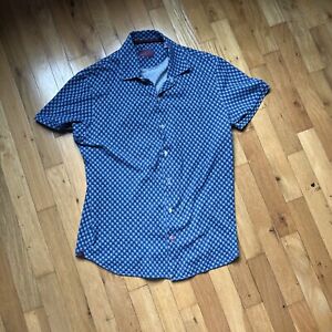 Isaia Button Down Shirt Men’s 16 41 Blue Floral Print Made In Italy Casual