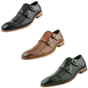 Men's Genuine Calf Leather Dress Shoes, Double Monk Strap Formal Mens Shoes