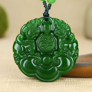 New ListingNatural Green jade Double Pixiu pendant Necklace Amulet Lucky Fu Shou Ruyi New