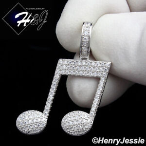 MEN WOMEN SOLID 925 STERLING SILVER ICY BLING CZ 3D MUSIC NOTE PENDANT*SP153