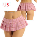 US Womens Mini Skirt Erotic Micro Lingerie Plaid JK Skirts Pleated Short Dress