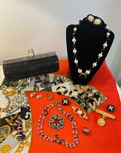 Vintage Glamorous Costume Jewelry Brooches Large Earrings Necklaces Purse