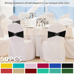 50Pcs Chair Sashes Sequin Stretch Bows Chair Bands Xmas Wedding Banquet Decor