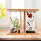 Dual Glass Goldfish Betta Fish Tank Mini Fish Tank w/ LED Light Wood Base NEW