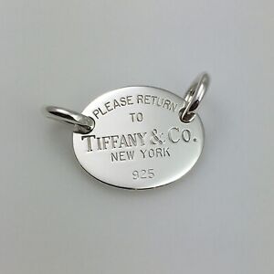 Please Return to Tiffany & Co Sterling Silver Oval Tag Pendant From Choker