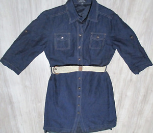 Tahari Arthur S Levine Women's Size 8 Denim Dress Blue Button Down 3/4 Sleeve
