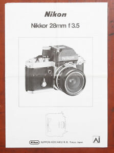 NIKON 28MM, F3.5 NIKKOR AI INSTRUCTION BOOK/164839