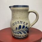 Westerwald Pottery Pitcher Vase Goshen Indiana Salt Glazed Blue Leaf Signed