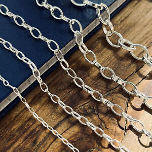 Real Solid 925 Sterling Silver Romy Rolo Oval Link Chain Necklace Made in Italy