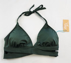 Kona Sol Womens  DarkOlive Green Faux Wrap Halter Swim Top Size S 4-6 Adjustable